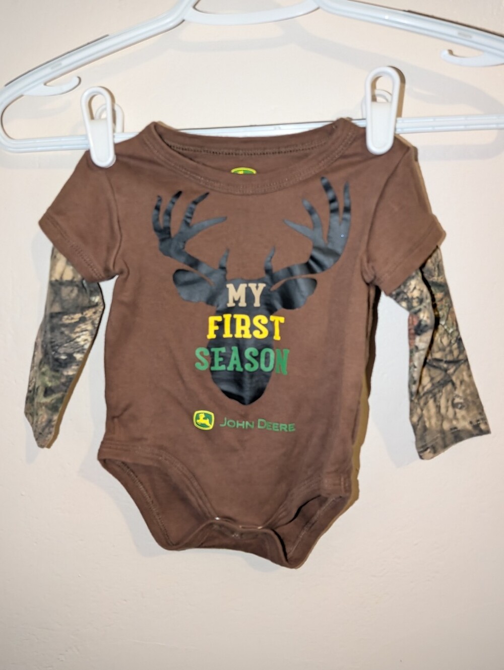 John Deere Brown and Green "My First Season" Baby One-Piece Size 3-6 months